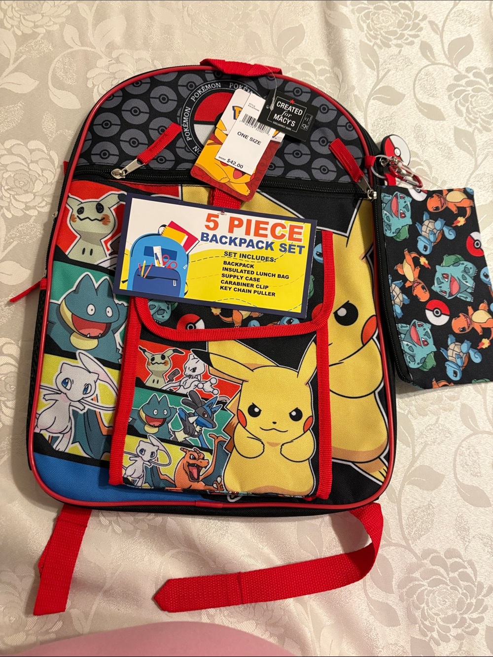 Bioworld Kids Pokémon Backpack Set - Yellow, Red, Blue, Black New